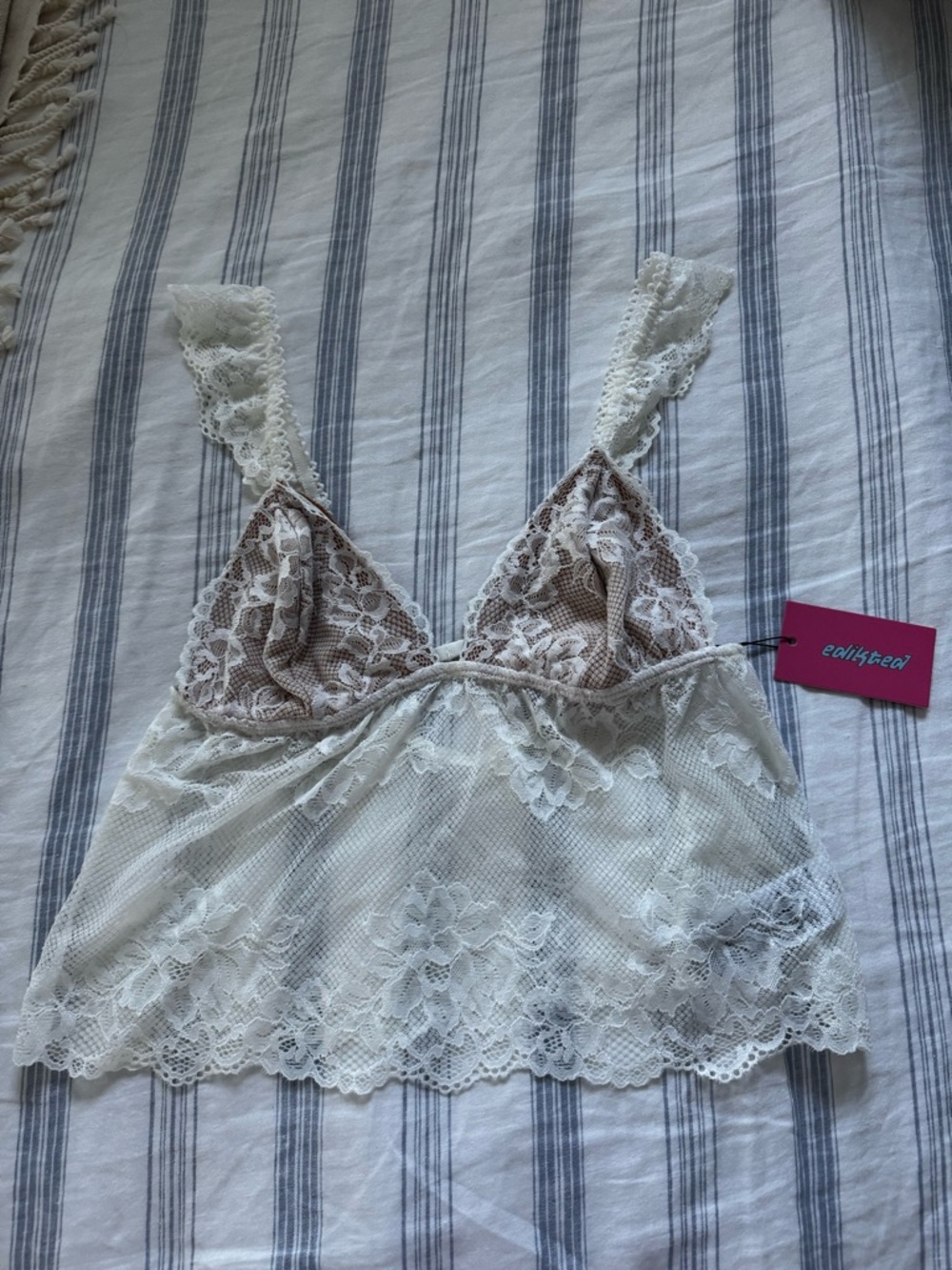 Edikted Lace Tank in Cream and Taupe